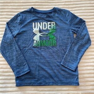 Under Armour Kids Blue and Green Logo Long Sleeve Tee